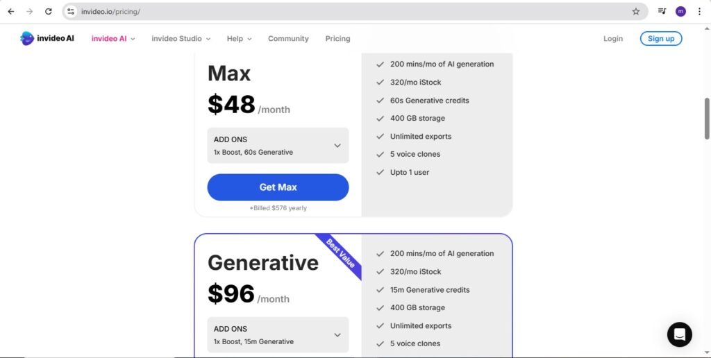 pricing plans  invideo