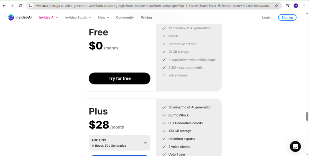 Pricing Plans Invideo